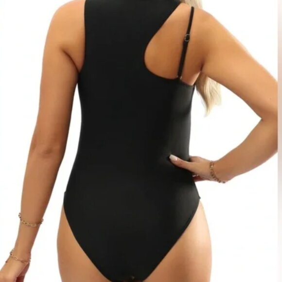 NWT Hilinker Size XL Swimsuit High Waisted Monikin One Piece Black Swimsuit - Picture 2 of 6